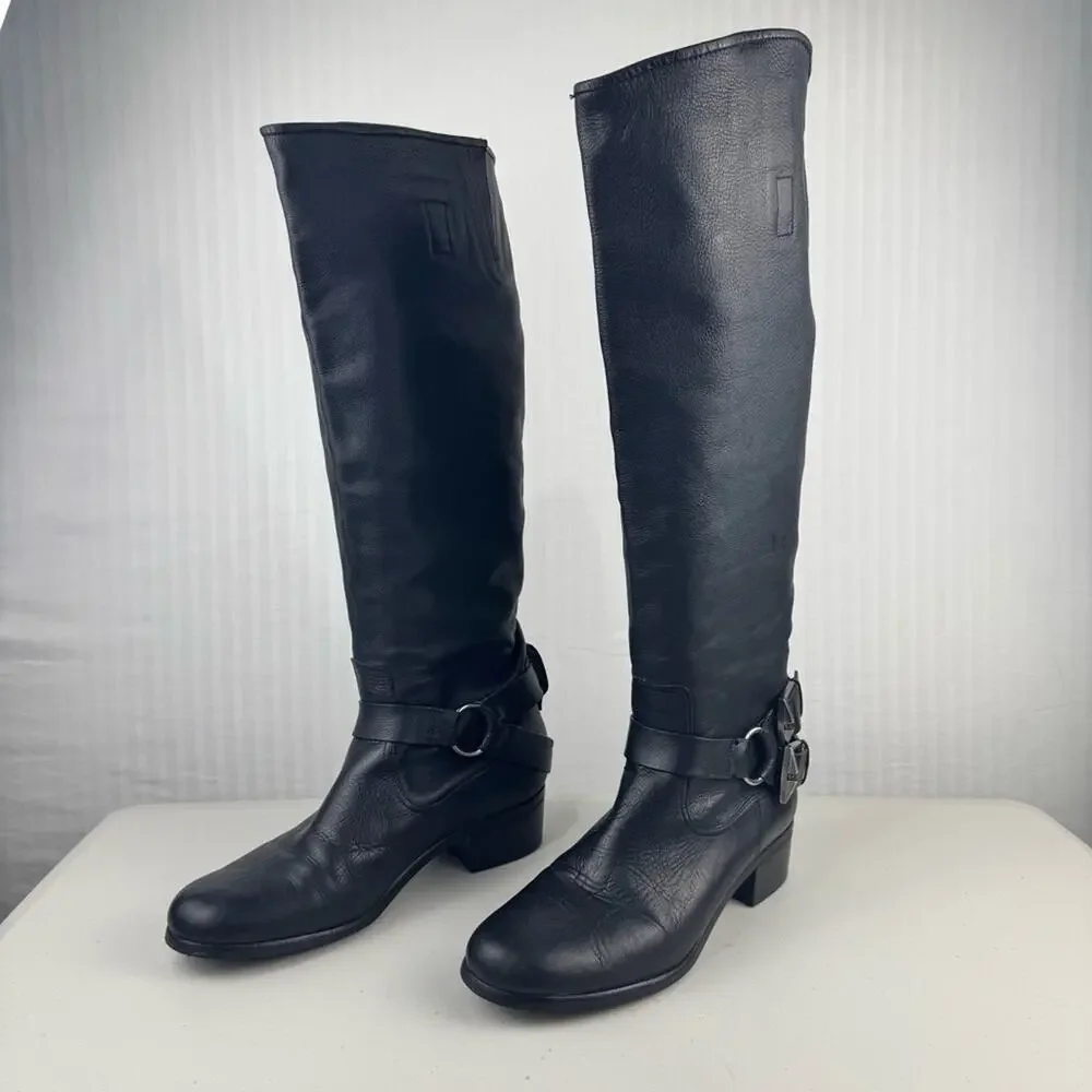 7 For All Mankind Black Leather Over the Knee Harness Riding Boots Women’s 10